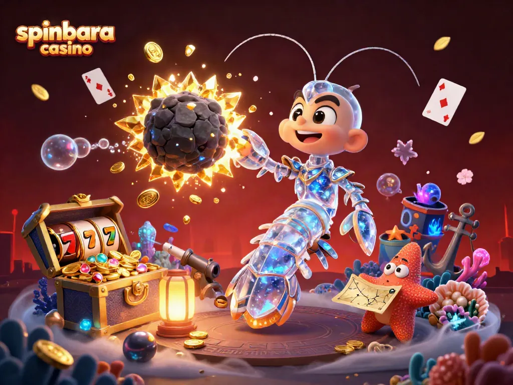 Spinbara Casino showcases thrilling gameplay with galactic characters amidst vibrant, 3D casino elements.